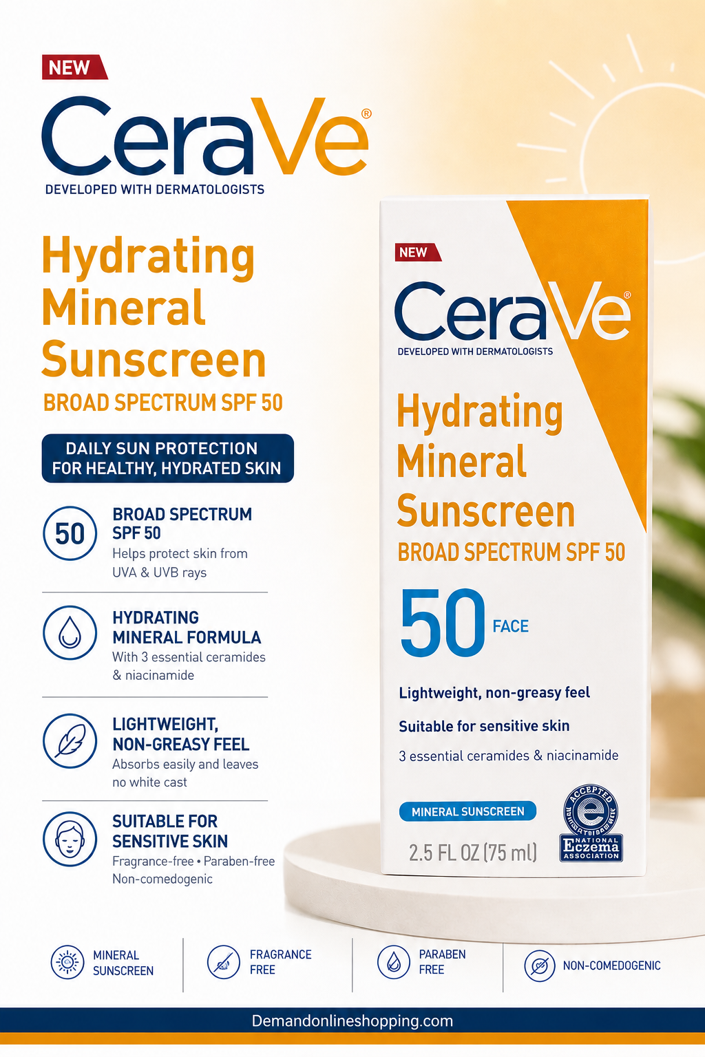 CeraVe Hydrating Mineral Sunscreen SPF 50 (75ml)